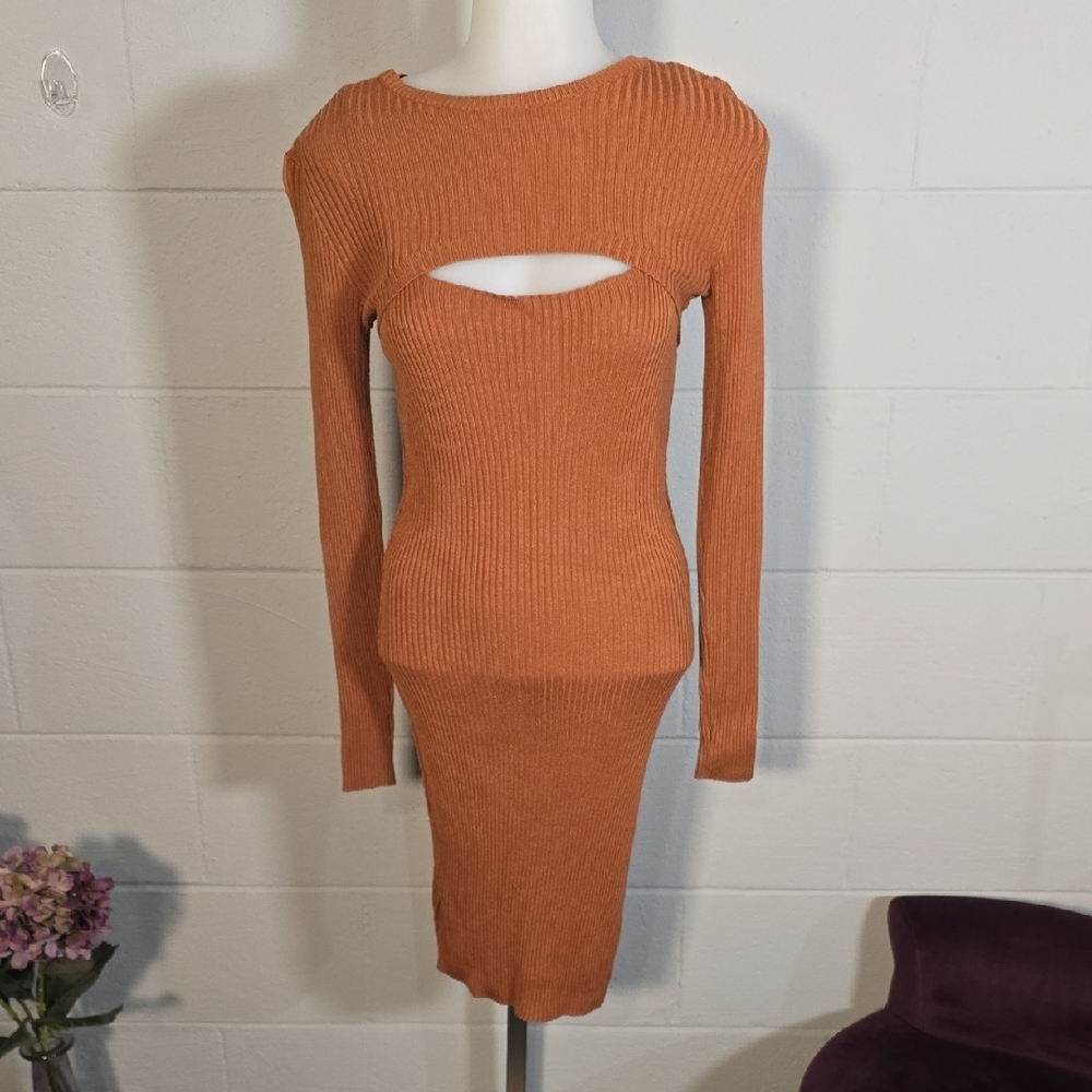 Rust Orange Ribbed Knit Dress
